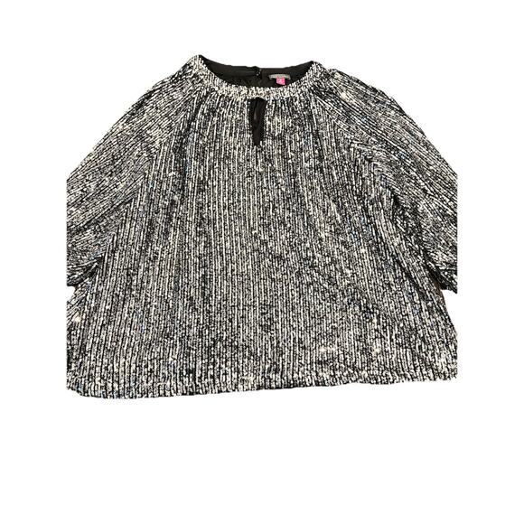 Vince Camuto Keyhole Neck Black and Silver Sequins Size 2XL Button Closure - Picture 1 of 11